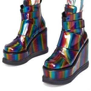 Dolls Kill Shoes Rainbow Edm Rave Light Up Sole Platform Boots